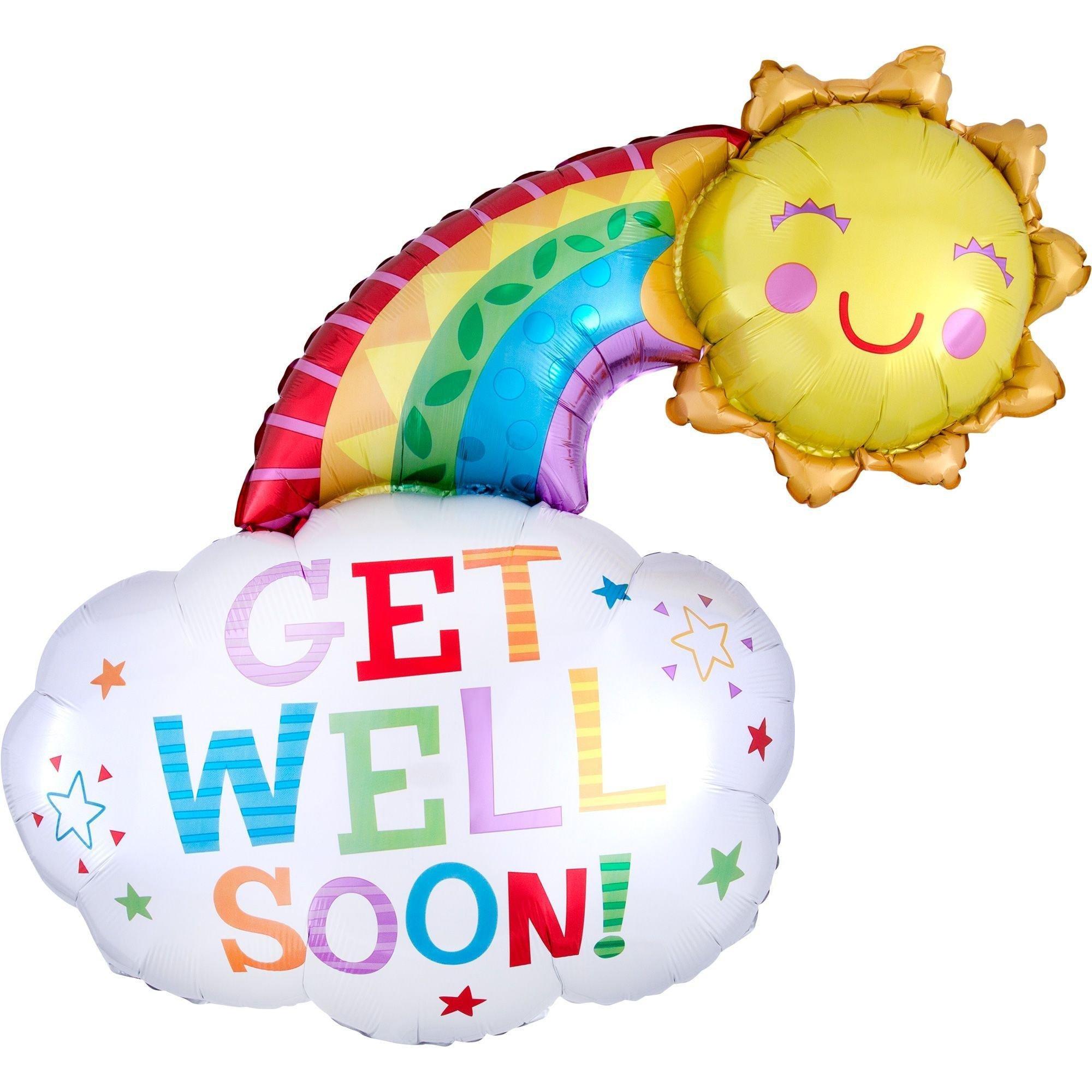 Premium Rainbow & Sunshine Get Well Soon Foil Balloon Bouquet with Balloon Weight, 13pc